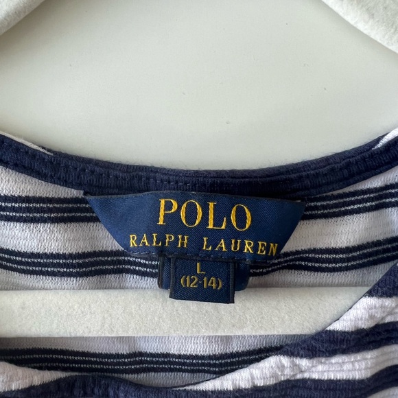 Polo Ralph Lauren girls navy Blue stripe pleated skater dress sleeveless L 12-14 - Picture 3 of 5